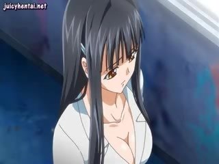 Brunette anime young lady gets jizzload